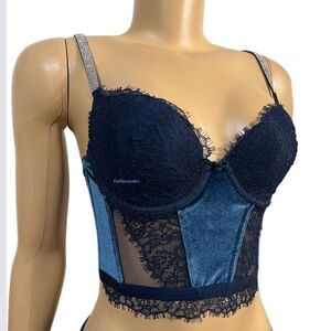 Victorias Secret Dream Angels Shine Strap Lined Demi Lace Velvet Corset bra 32D